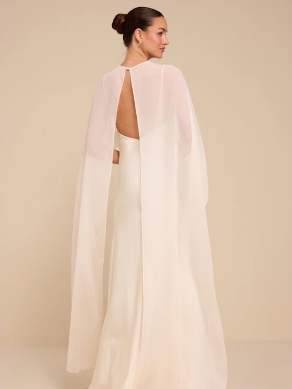 Elegant White Cape Evening Dress - Womens Formal Gown - Picture 7 of 7